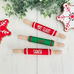 Santa Rolling Pin, Santa Decor, Farmhouse Christmas Tiered Tray Decor, Rae Dunn Accents, Mini Wood Rollin Pin,Coffee Bar Decor, Elf, Elves
