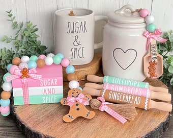 Pastel Gingerbread Rolling Pins Christmas Tiered Tray Decor Pastel Gingerbread Decor Pink Gingerbread Mini Wood Books Pink Christmas Decor