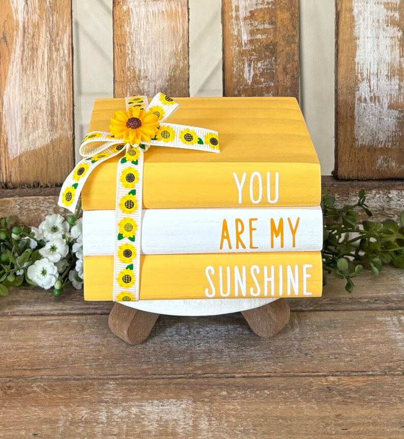 Farmhouse Mini Wood Book Stacks Flower Wood Books Sunflowers Daisies ...