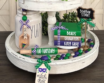 Farmhouse Mini Wood Book Stack Mardi Gras Wood Books Mardi Gras Decor Mardi Gras Tiered Tray Decor Coffee Bar Decor Bourbon St. Fat Tuesday