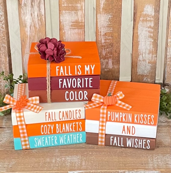 Farmhouse Mini Wood Book Stack, Fall Book Stack, Fall Wood Books, Fall Tiered Tray Decor,  Farmhouse Thanksgiving Decor, Halloween Decor
