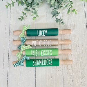 Farmhouse St. Patrick’s Day Rolling Pin St. Patrick’s Day Decor St. Patty’s Day Coffee Bar Decor Irish Kisses Farmhouse Tiered Tray Decor