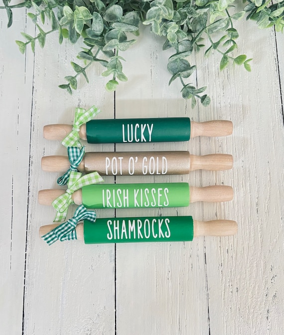 Farmhouse St. Patrick’s Day Rolling Pin St. Patrick’s Day Decor St. Patty’s Day Coffee Bar Decor Irish Kisses Farmhouse Tiered Tray Decor