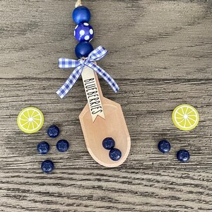 Farmhouse Blueberry Canister Scoop Garland, Blueberry Garland, Blueberry Decor, Wooden Beads Garland, Wood Scoop, Tiered Tray Decor, Lemons