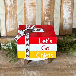 Farmhouse Mini Wood Book Stack, Kansas City Chiefs Wood Books, Chiefs Football Decor, KC Football, Football Tiered Tray Decor, NFL Decor