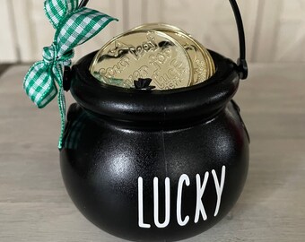 St. Patrick’s Day Decor, Lucky Cauldron, Pot O’ Gold, Farmhouse Tiered Tray Decor, Farmhouse St. Patrick’s Day Decor