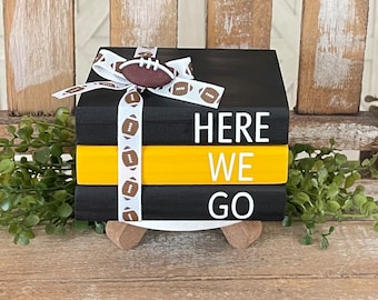 Farmhouse Mini Wood Book Stack,Pittsburgh Steelers Wood Books,Pittsburgh Steelers Football Decor, Football Tiered Tray Decor, NFL Decor