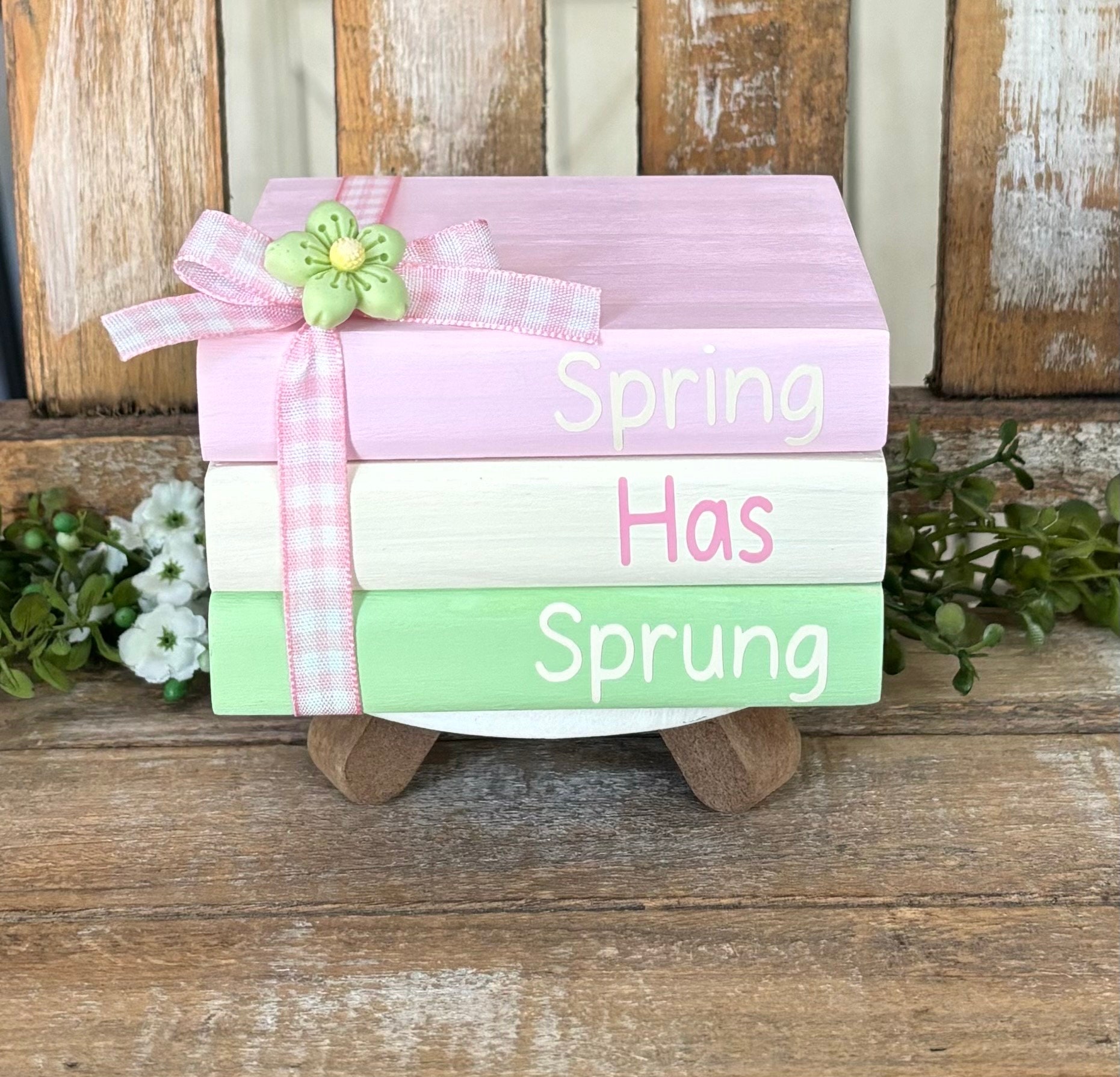 Farmhouse Mini Wood Book Stacks Flower Spring Wood Books Daisies Spring ...