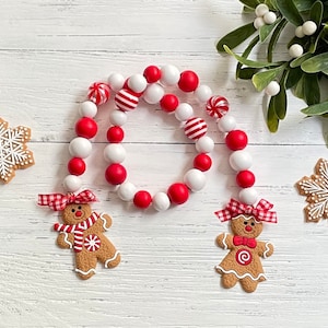 Gingerbread Garland, Gingerbread Decor, Christmas Garland, Christmas Decor, Christmas Wood Bead Garland, Gingerbread Tiered Tray Decor