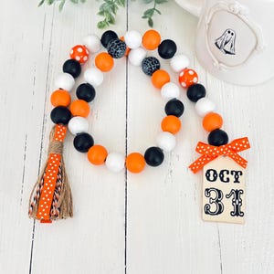 Guirnalda de cuentas de Halloween, decoración de bandeja escalonada de Halloween, guirnalda de cuentas de madera de granja, guirnalda de bandeja escalonada, 31 de octubre, cuentas boho