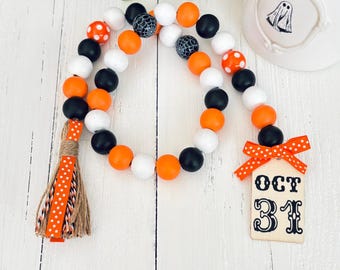Halloween Beaded Garland, Halloween Tiered Tray Decor, Farmhouse Wood Beads Garland, Tiered Tray Garland, Oct 31, Boho Beads