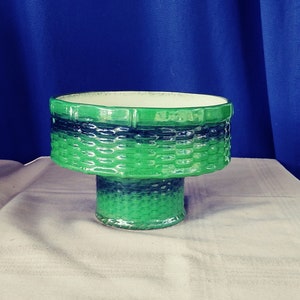 Vintage Green Basket Weave Ceramic Pedestal Planter.