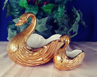 Dixon Art Studios Porcelain Swan Vintage Mid Century Modern 22K Weeping Gold