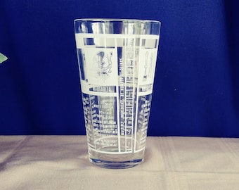 Vintage Cocktail Mixology Glass with Drinks Recipes. Mid Century Barware. Martini Shaker.