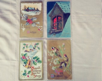 Victorian Christmas Postcards, set of 4 embossed postcards.