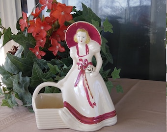 Vintage USA Pottery Little Lady with basket Planter.
