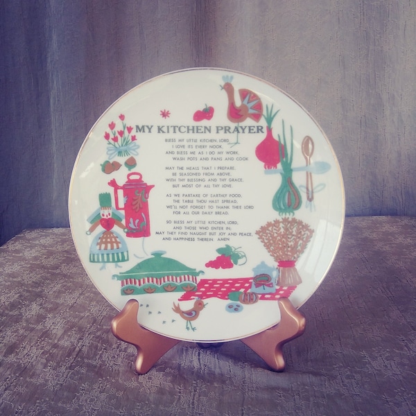 Vintage Kitchen Prayer Plaque. Decorative Prayer Plate. Vintage Kitchen Decor.