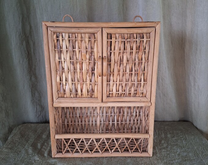 Vintage Wicker Shelf Rattan Wall Shelf. Boho Wicker