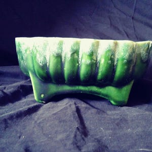 Vintage Up Co Ceramic Planter in deep green with highlight drip glaze.