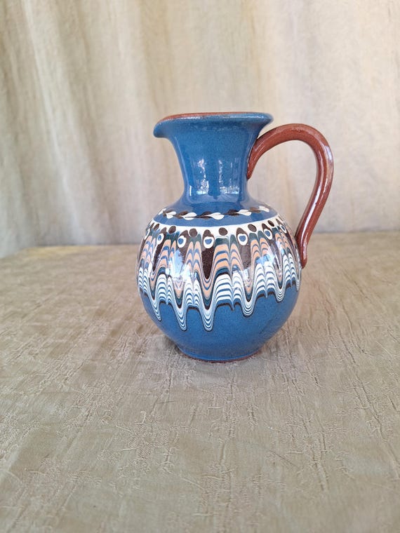 Vintage Yugoslavian Folk Art Pottery Pitcher Vase