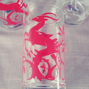 Vintage Art Deco Glass Tumblers with  Antelope Decoration. Mid Century Cocktail Glasses. Vintage Hi Ball Glasses. Mid Century Bar Ware.