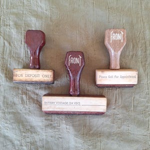 Vintage Hand Stamps, set of 3. Vintage Wood Hand Stamps. Vintage Business Hand Stamps.