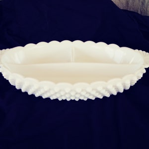 Vintage Fenton Hobnail Milk Glass Divided Dish. Mid Century Milk Glass. Mid Century Fenton.
