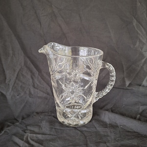 Vintage Pressed Glass Pitcher. Mid century glass pitcher.