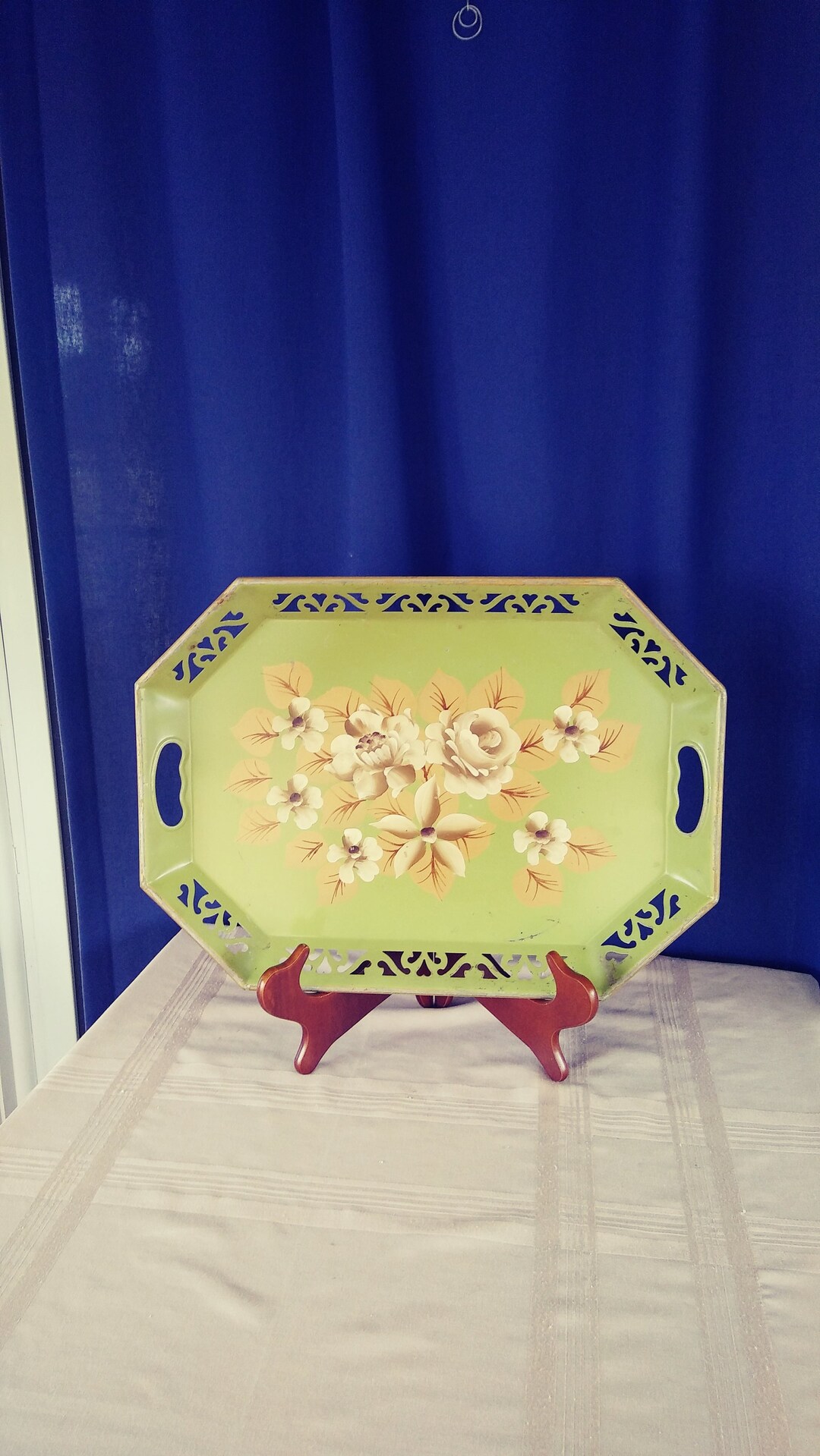 Vintage Hand Painted Metal Tray. Flower Serving Tray. Etsy