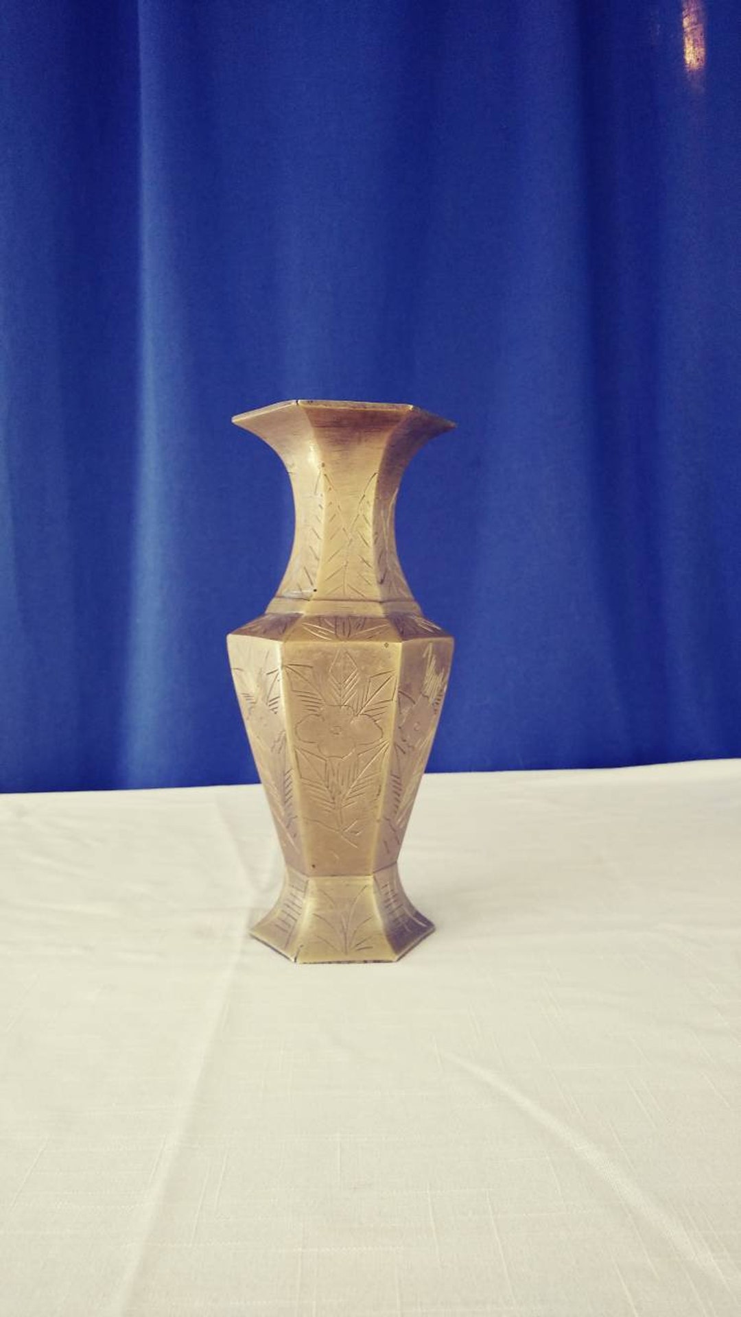 Vintage Etched Brass Vase. Vintage India Brass. Brass Decor. Brass