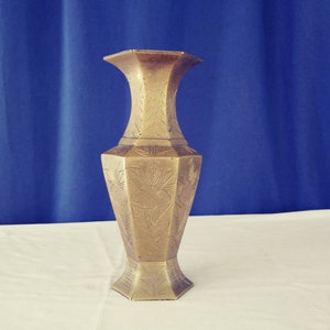 Vintage Etched Brass Vase. Vintage India Brass. Brass Decor. Brass Flower Vase.