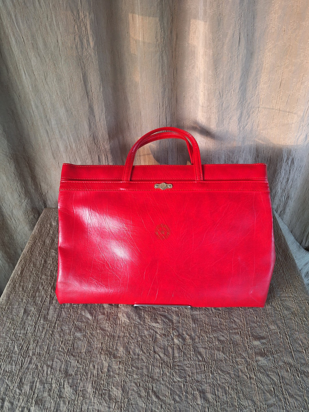 Vintage Red Faux Leather Laptop Bag. Vintage Briefcase. Etsy