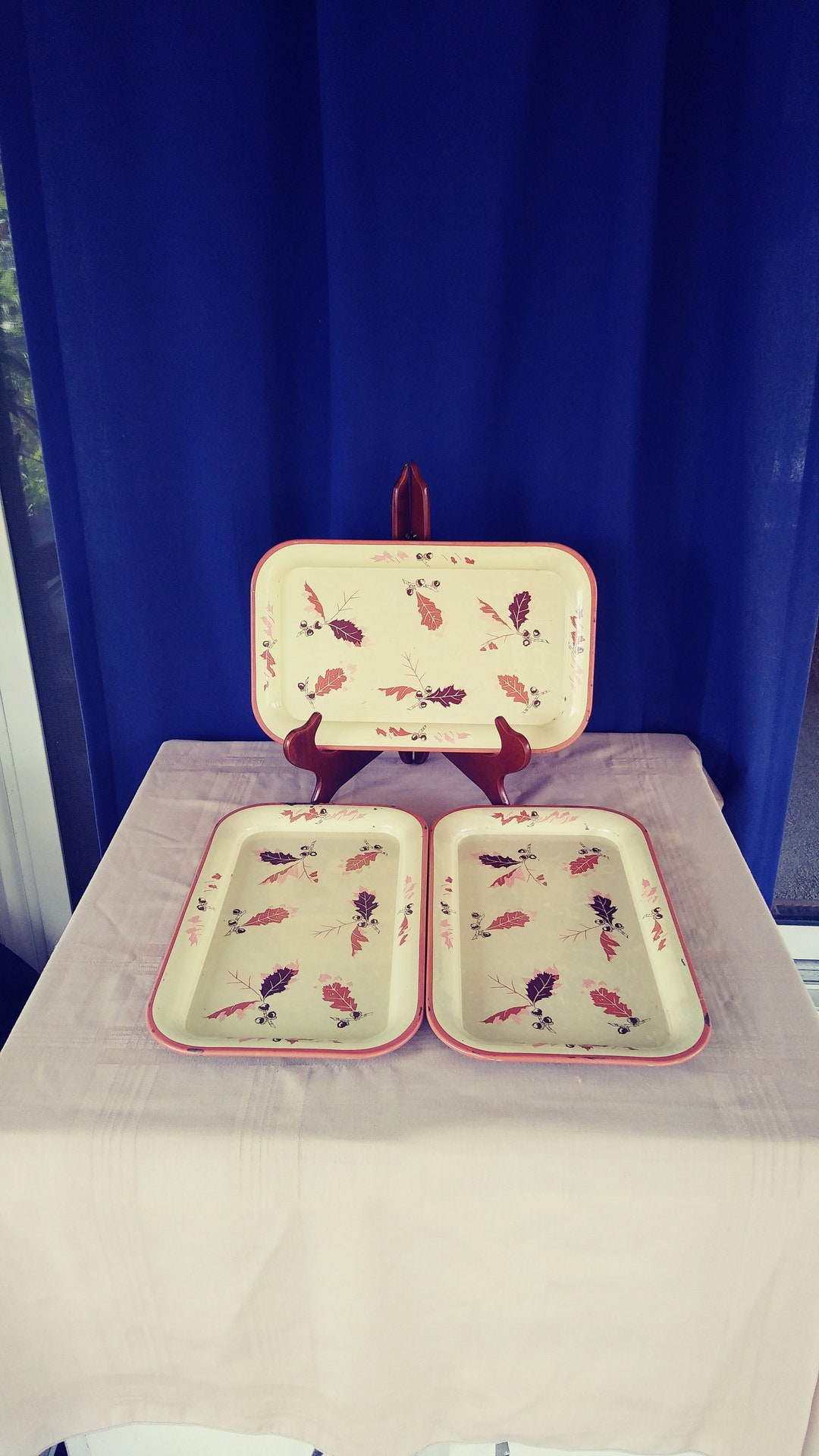 Vintage Metal Lap Trays or Snack Trays With Autumn Decor Set Etsy