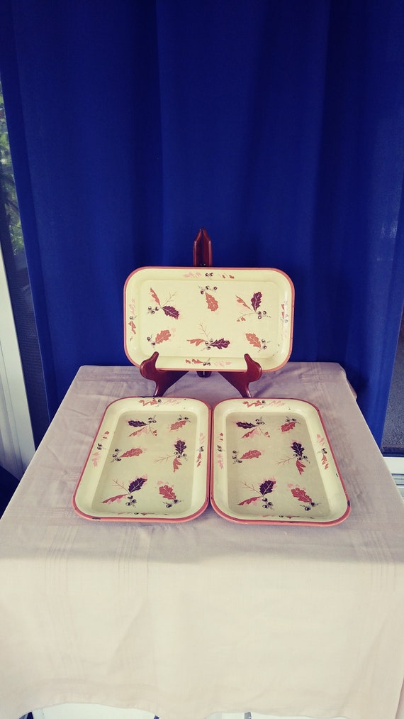 Vintage Metal Lap Trays or Snack Trays With Autumn Decor Set Etsy