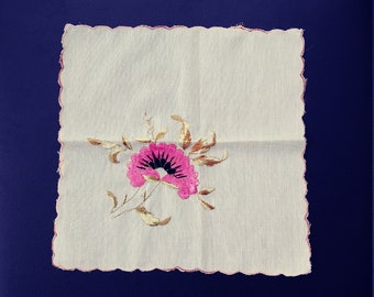 Vintage Handkerchiefs, set of 2 matching with pink poppies.