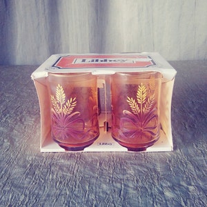 Vintage Libbey Juice Glass Set in the original box. NOS. Wheat Pattern Glasses Set. Vintage Autumn Decor.
