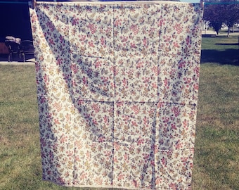 Vintage Cotton Tablecloth: Mid-Century Floral Print, Autumn Decor