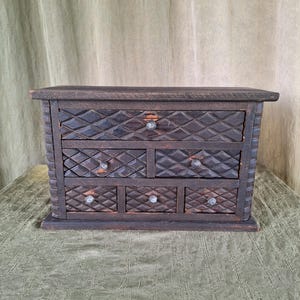 Vintage Hand Made Folk Art Jewelry Box.  Hand Carved Wood Jewelry Box. Folk Art Jewelry Box.