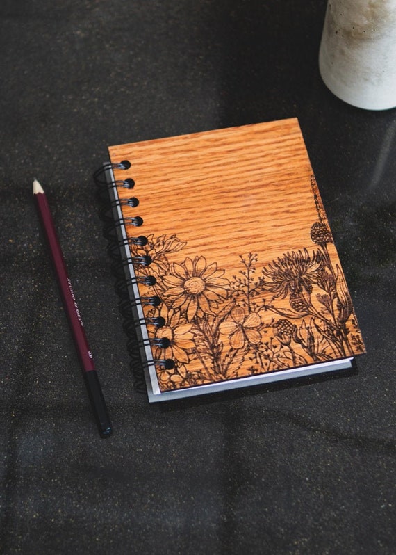 Floral Wood Journal Blank Book Sketchbook - Etsy