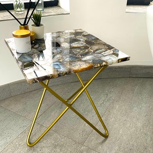 Brand New Small Grey Square Epoxy side table