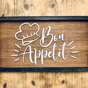 Rustic Kitchen Decor | Bon Appetit Sign | Farmhouse Style | Wooden Wall Art
