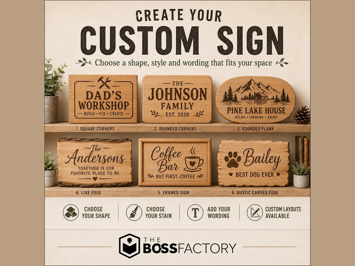 Framed live-edge custom wood sign