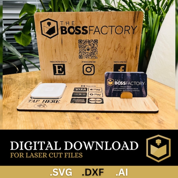 Square Reader Dock | Square Payment Sign | Laser Cut File | Business Card Holder | Name Plaque Plate Stand | Glowforge SVG | DIGITAL FILE