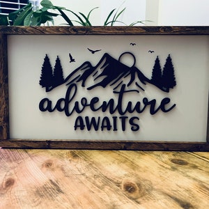 Adventure Awaits | Farmhouse Decor | Hiking Decor | Living Room Decor | Farmhouse Sign | 3D Design