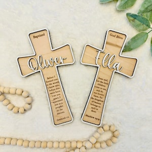 Personalisiertes individuelles Holzkreuz, Taufkreuz, Erstkommuniongeschenk, Taufgeschenk, Taufgeschenk, Babypartygeschenk