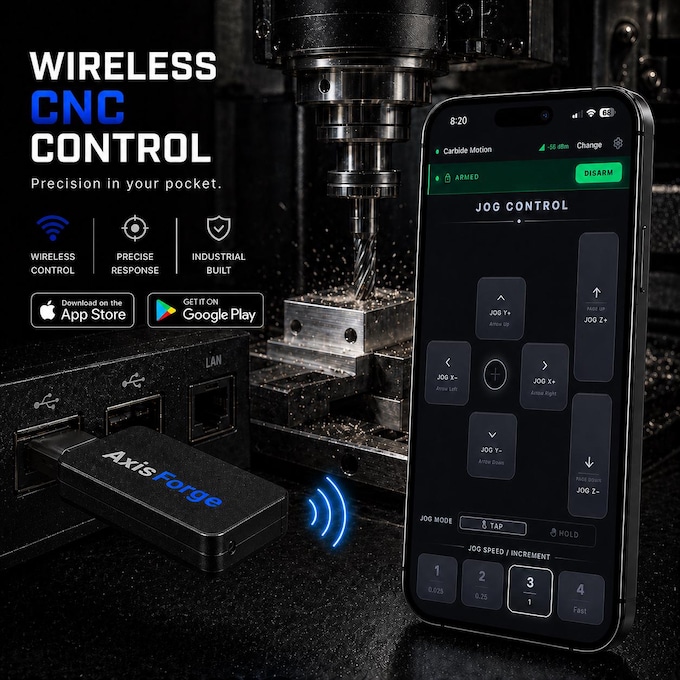 Wireless Bluetooth CNC and laser jog-control pendant