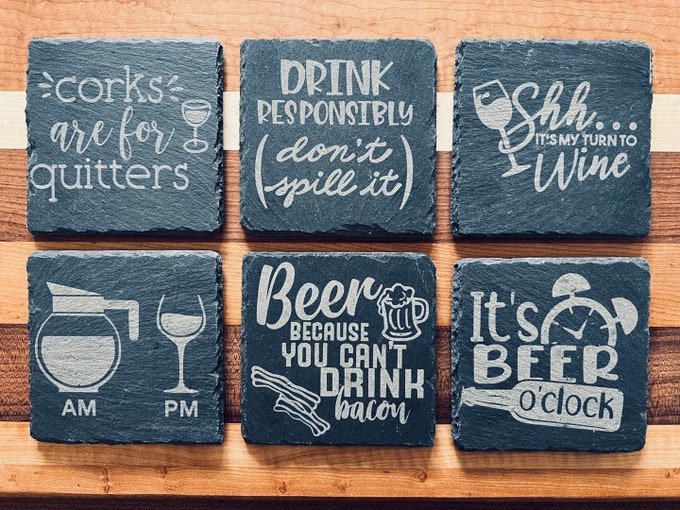 Engraved slate coaster set