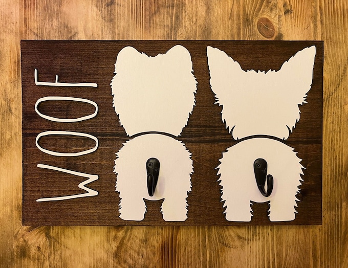 Personalized Dog Leash Holder: Wood Sign Hanger