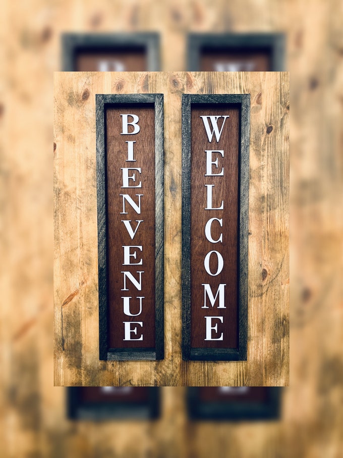 Welcome Bienvenue Wood Sign: 3D Farmhouse Porch Decor