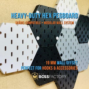 Heavy-Duty Hexagon Pegboard Tile | Modular Skådis-Compatible Wall Organizer | Thick Reinforced Organized Panel